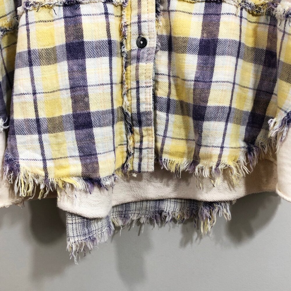 FP We the Free Calico Basin Distressed Yellow & Blue Hoodie Shacket OB9992328 S - Picture 11 of 16